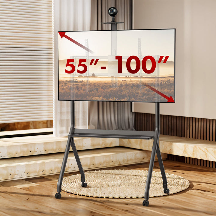 Maclean TV stand / cart, camera shelf, on casters, 55-100", max load 120kg/10kg shelf, max. VESA 900x600, black, MC-114 B