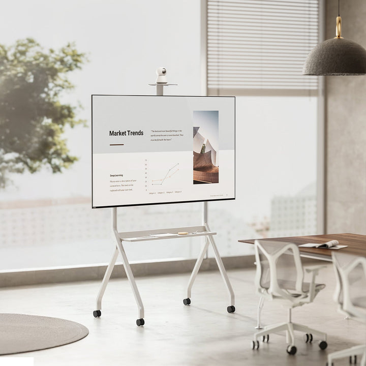 Maclean TV stand / cart, camera shelf, on casters, 55-100", max load 120kg/10kg shelf, max. VESA 900x600, white, MC-114 W
