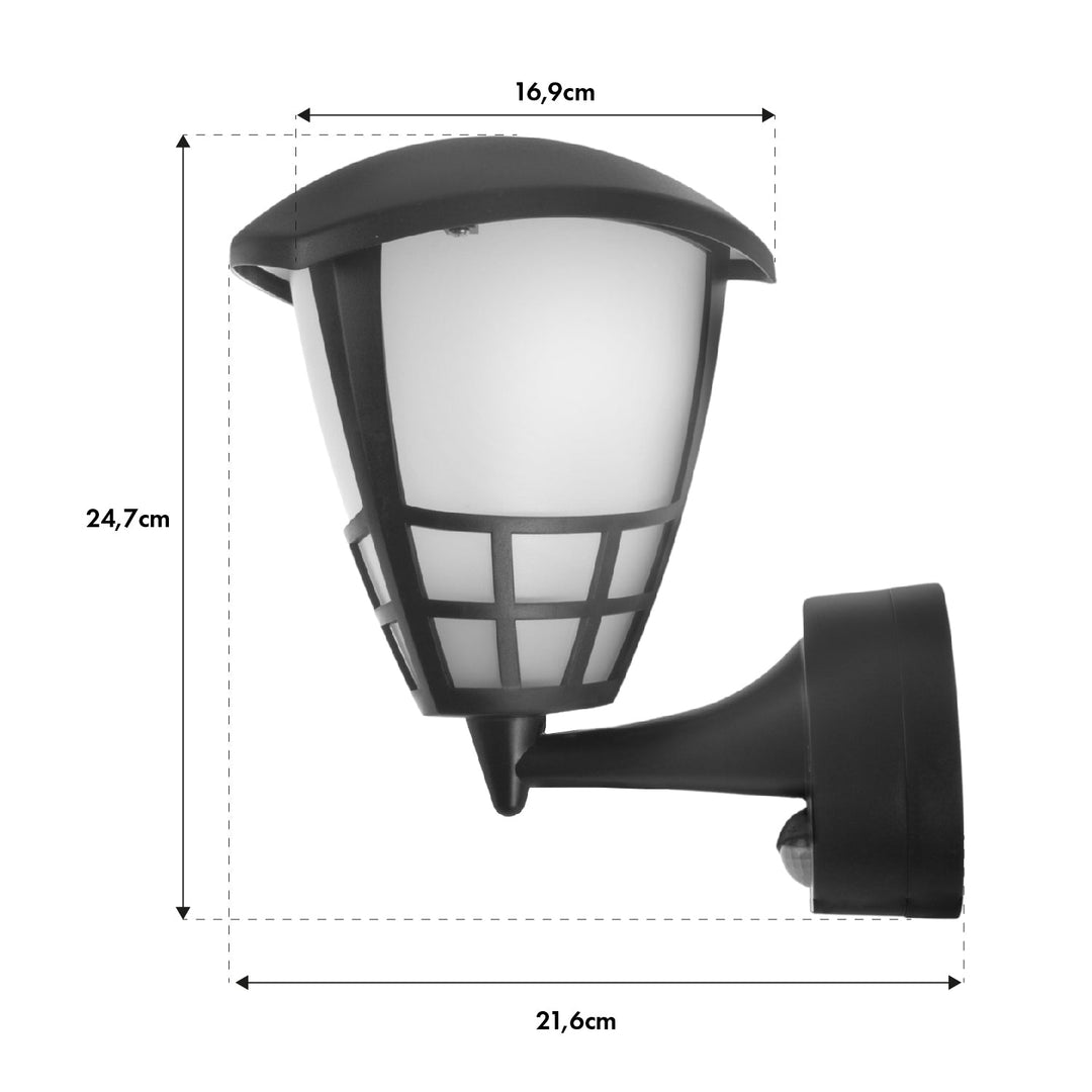 Wall lamp 1xE27 with sensor Maclean, infrared sensor, max. load 60W, IP65, black color, MCE518 B + LED filament bulb E27, 11W 230V Maclean Energy MCE280 WW warm white 3000K 1500lm retro edison decorative A60