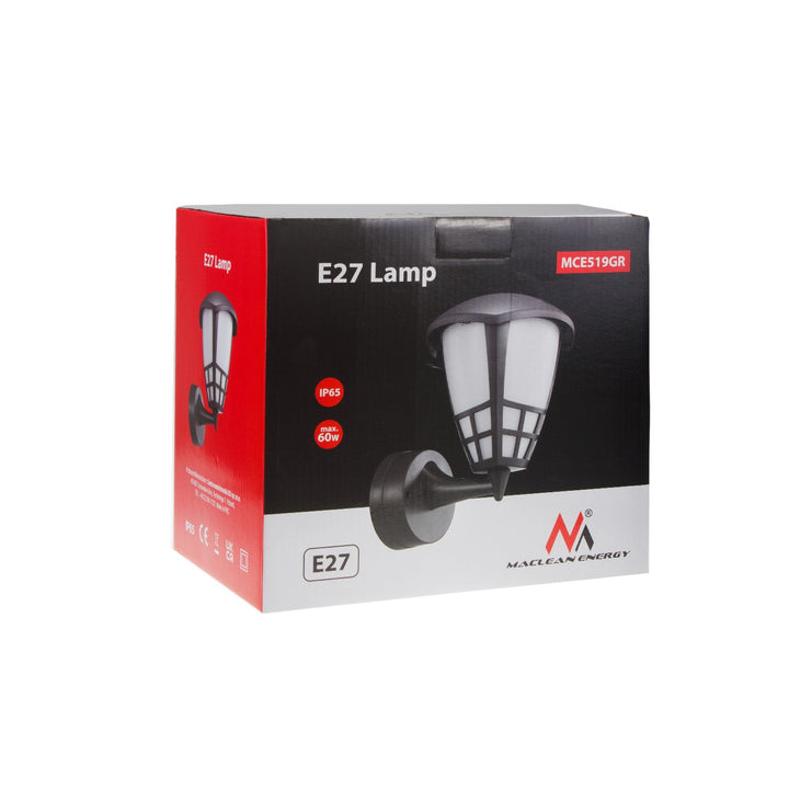 Wall lamp 1xE27 Maclean, max load 60W, IP65, grey color, MCE519 GR + LED filament bulb E27, 11W 230V Maclean Energy MCE280 WW warm white 3000K 1500lm retro edison decorative A60