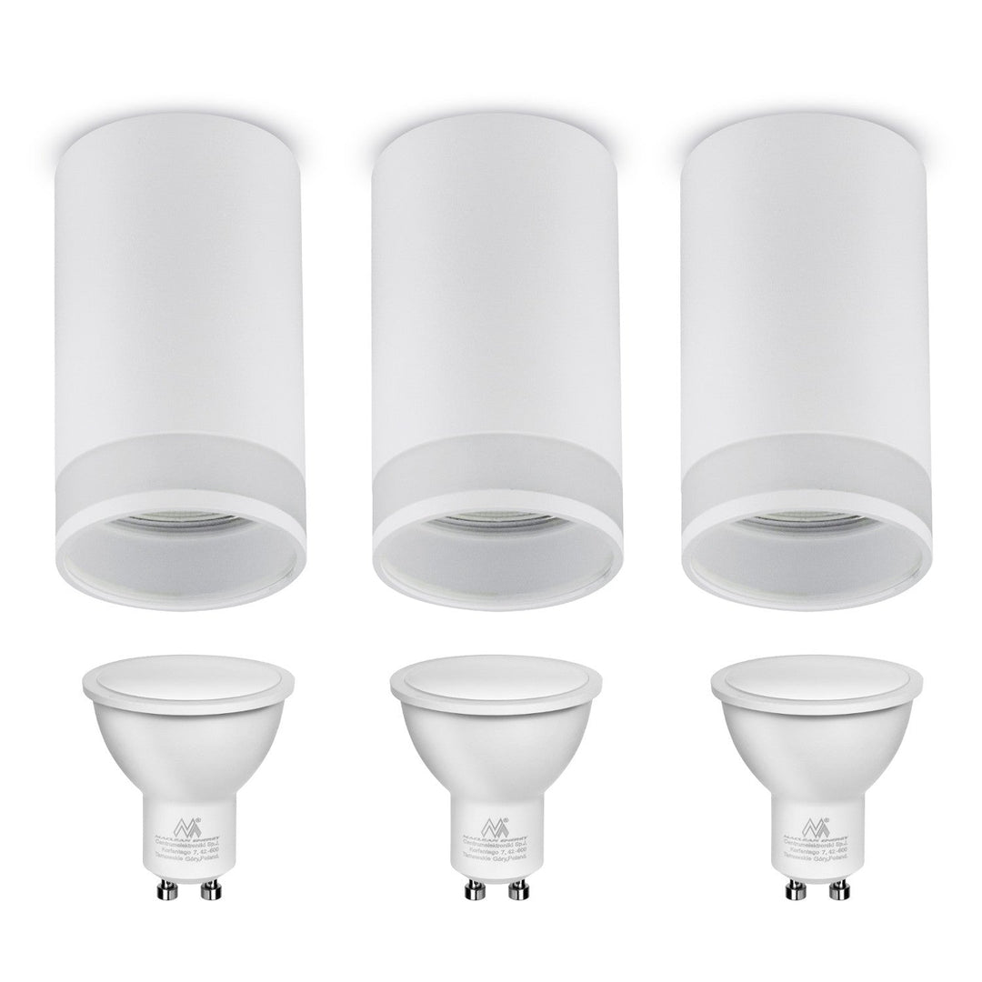 Maclean surface-mounted luminaire / tube, spot, round, aluminum, GU10, 55x130mm, white, MCE361 W 3pcs + Maclean Energy MCE437 WW GU10 7W LED bulb warm white 3000K, 220-240V~, 50/60Hz 3pcs