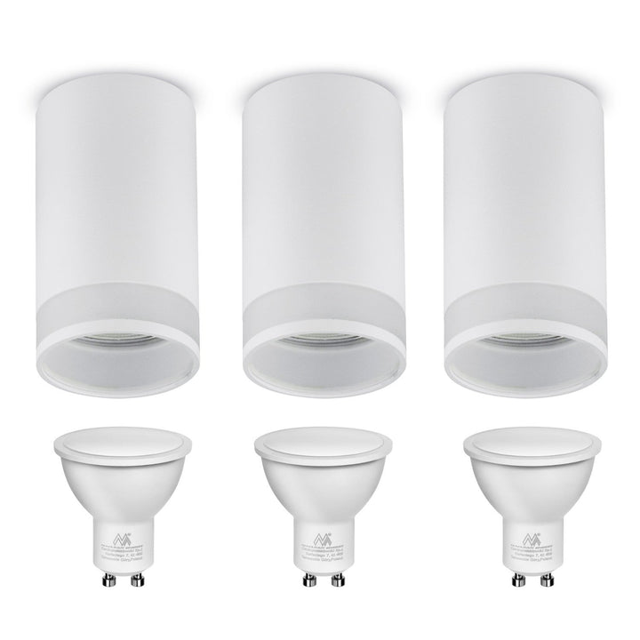 Maclean surface-mounted luminaire / tube, spot, round, aluminum, GU10, 55x130mm, white, MCE361 W 3pcs + Maclean Energy MCE437 WW GU10 7W LED bulb warm white 3000K, 220-240V~, 50/60Hz 3pcs