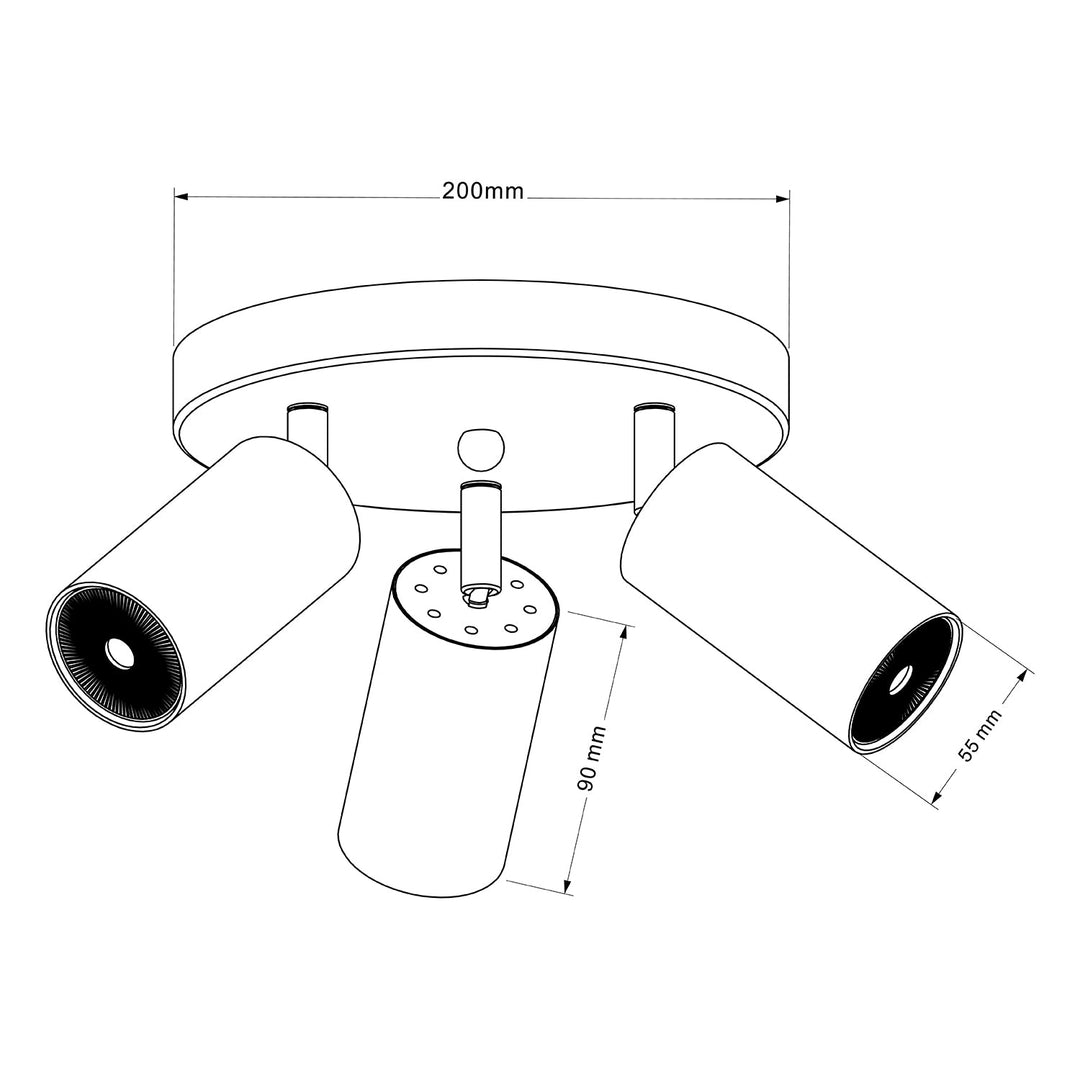 Maclean ceiling lamp, spot, movable, aluminum, 3xGU10, 55x90mm, matte black color, MCE362 B + LED bulb GU10 7W Maclean Energy MCE437 WW warm white 3000K, 220-240V~, 50/60Hz 3pcs