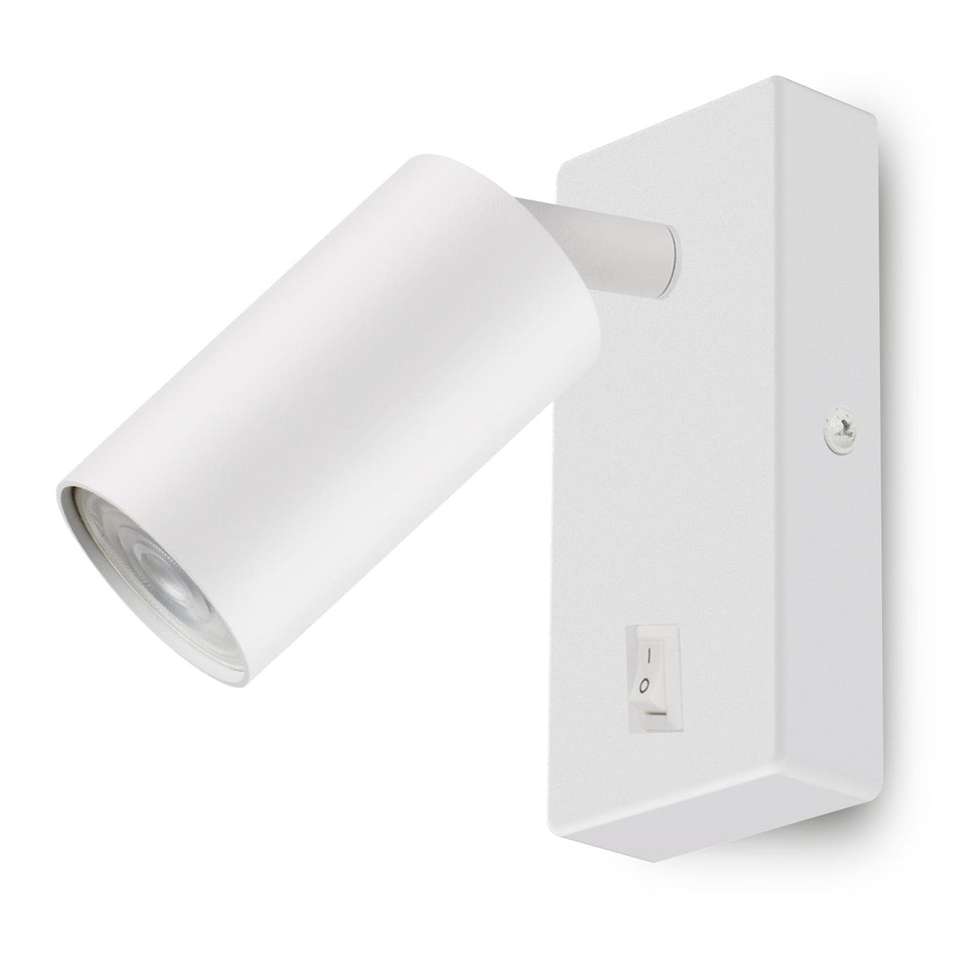 Maclean wall lamp / wall light, spot, round, GU10, with 55x90mm switch, white, MCE369 W+LED bulb GU10 7W Maclean Energy MCE437 WW warm white 3000K, 220-240V~, 50/60Hz, 490lm
