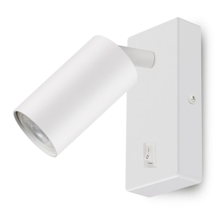 Maclean wall lamp / wall light, spot, round, GU10, with 55x90mm switch, white, MCE369 W+LED bulb GU10 7W Maclean Energy MCE437 WW warm white 3000K, 220-240V~, 50/60Hz, 490lm