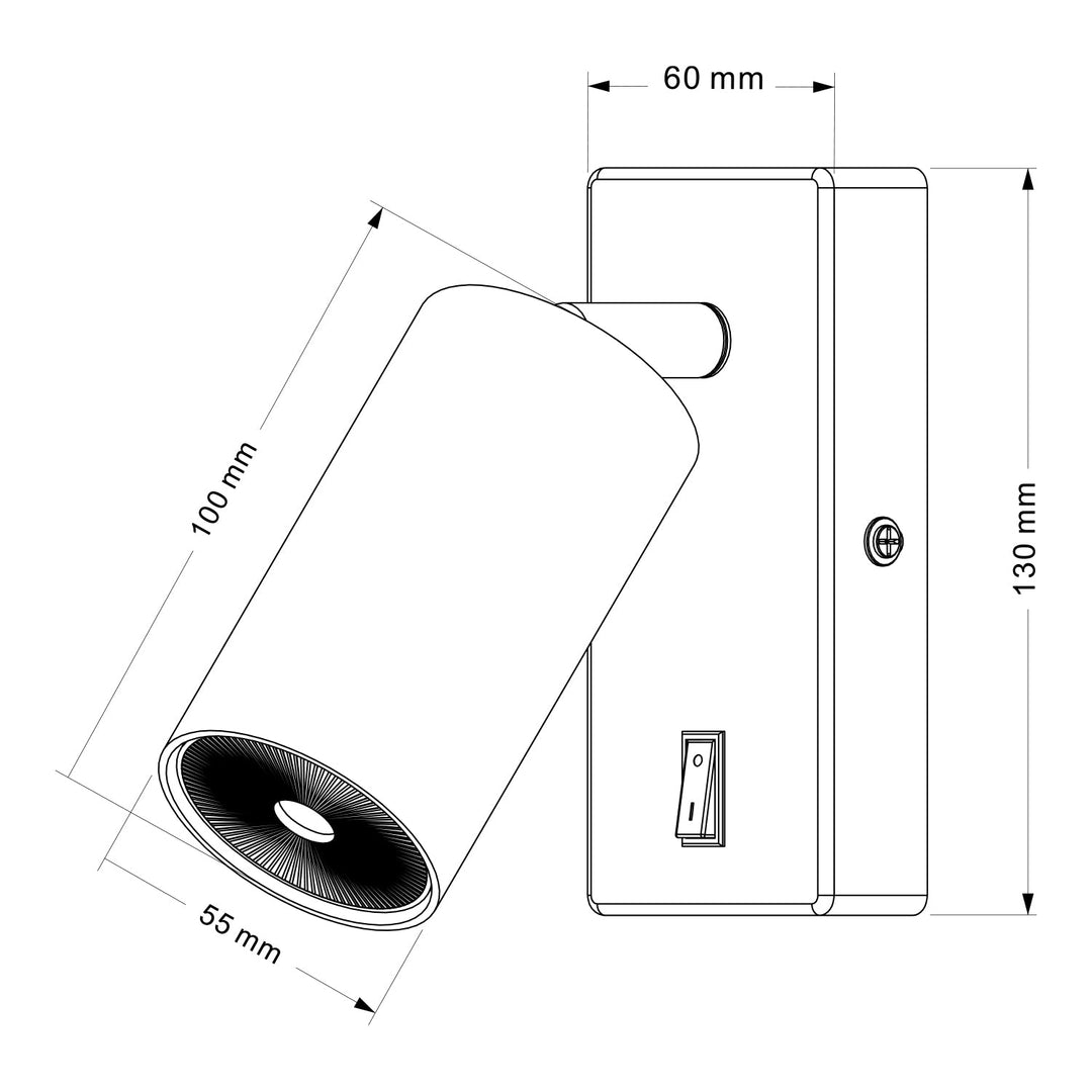 Wall lamp / wall lamp Maclean, spot, round, GU10, with switch 55x90mm, black color, MCE369 B 2pcs+ LED bulb GU10 7W Maclean Energy MCE437 WW warm white 3000K, 220-240V~, 50/60Hz, 2pcs