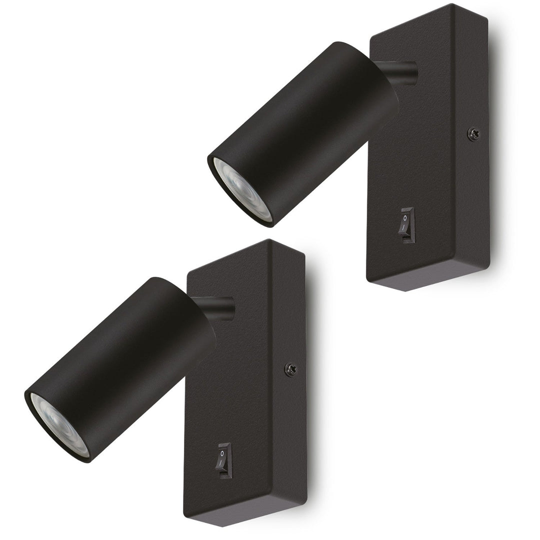 Wall lamp / wall lamp Maclean, spot, round, GU10, with switch 55x90mm, black color, MCE369 B 2pcs+ LED bulb GU10 7W Maclean Energy MCE437 WW warm white 3000K, 220-240V~, 50/60Hz, 2pcs