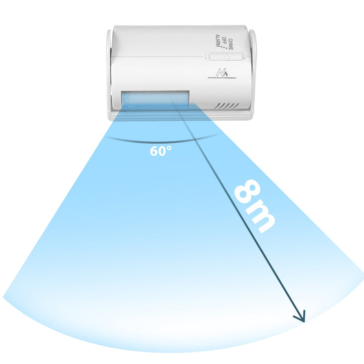Maclean Wireless Entry Indicator, PIR sensor, range 8m, powered by 9V DC battery, volume over 70dB, MCE311 W, 2 pieces