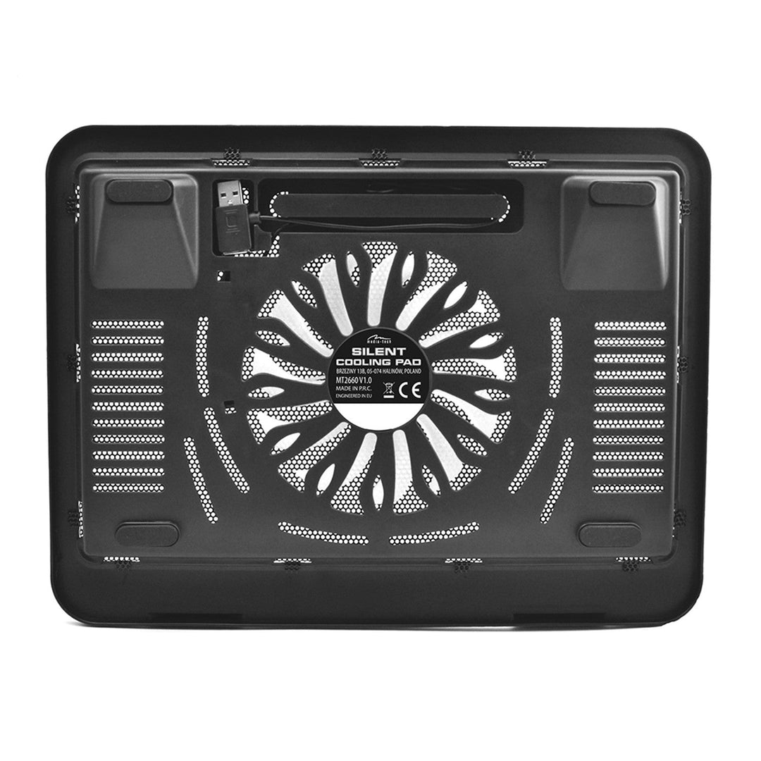 SILENT COOLING PAD - Cooling pad for laptops 15.6" and smaller, quiet, efficient, 13.5cm fans, pass-through USB port