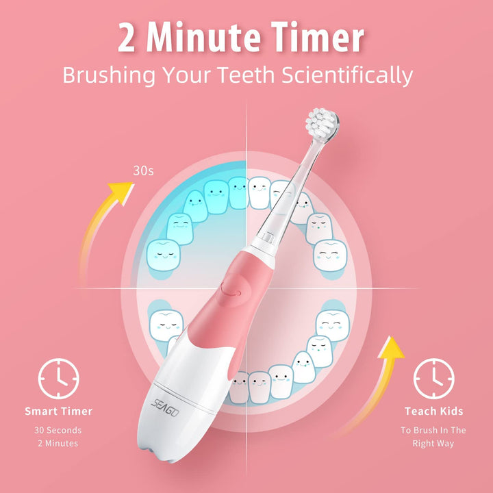 SEAGO children's sonic toothbrush, pink color, 4 tips,SG-513 Pink + SEAGO children's sonic toothbrush, blue color, 4 tips,SG-513