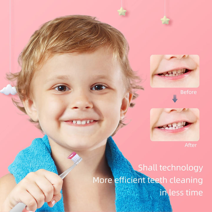SEAGO children's sonic toothbrush, pink color, 4 tips,SG-513 Pink + SEAGO children's sonic toothbrush, blue color, 4 tips,SG-513