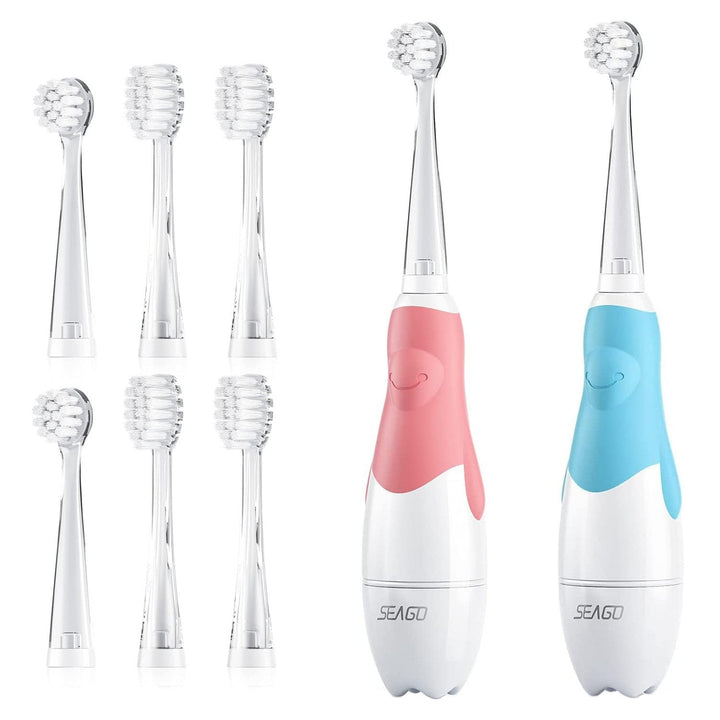 SEAGO children's sonic toothbrush, pink color, 4 tips,SG-513 Pink + SEAGO children's sonic toothbrush, blue color, 4 tips,SG-513