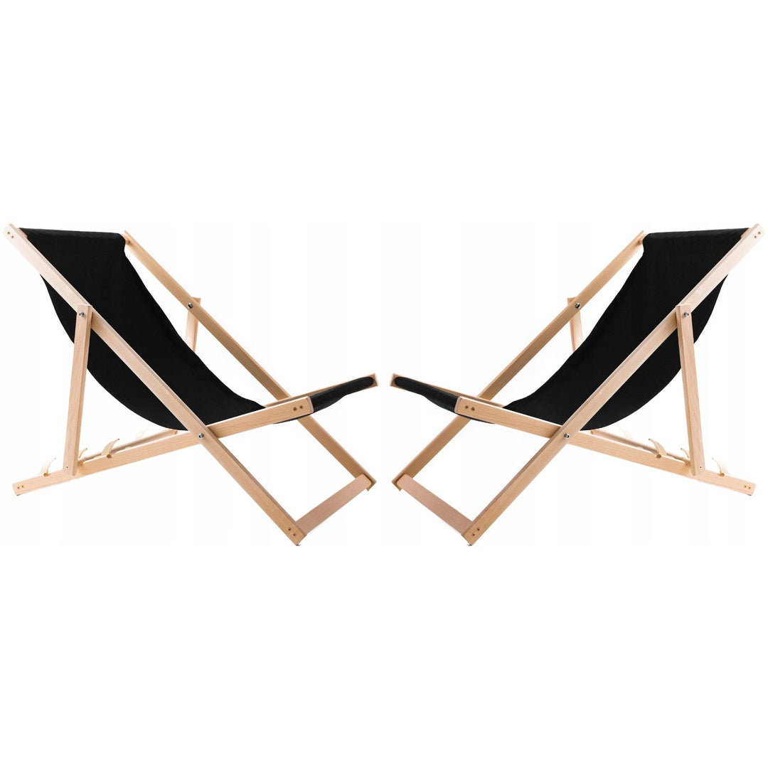 Set of 2 beach chairs, black color + wooden coffee table Woodok