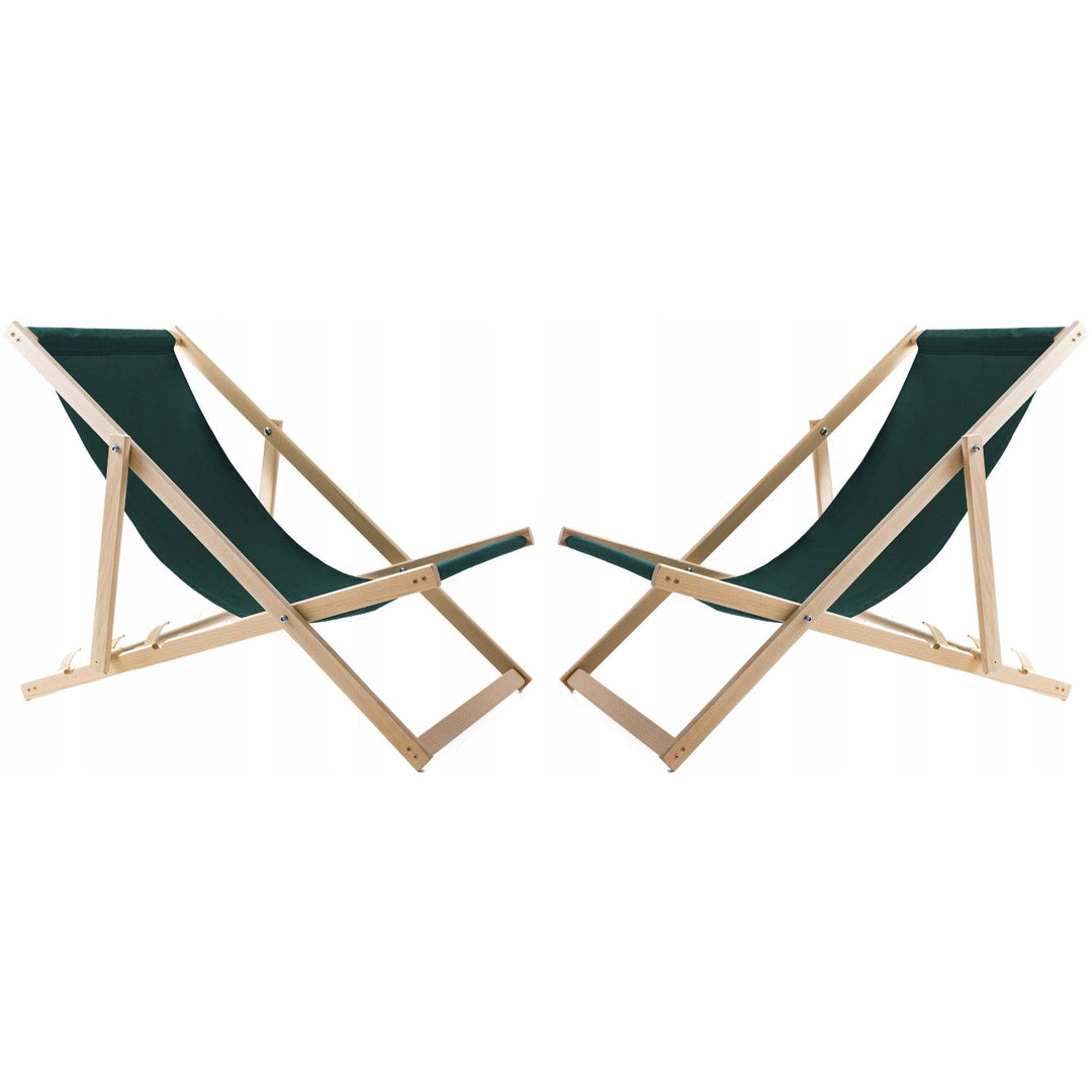 Set of 2 beach chairs, green color + wooden coffee table Woodok