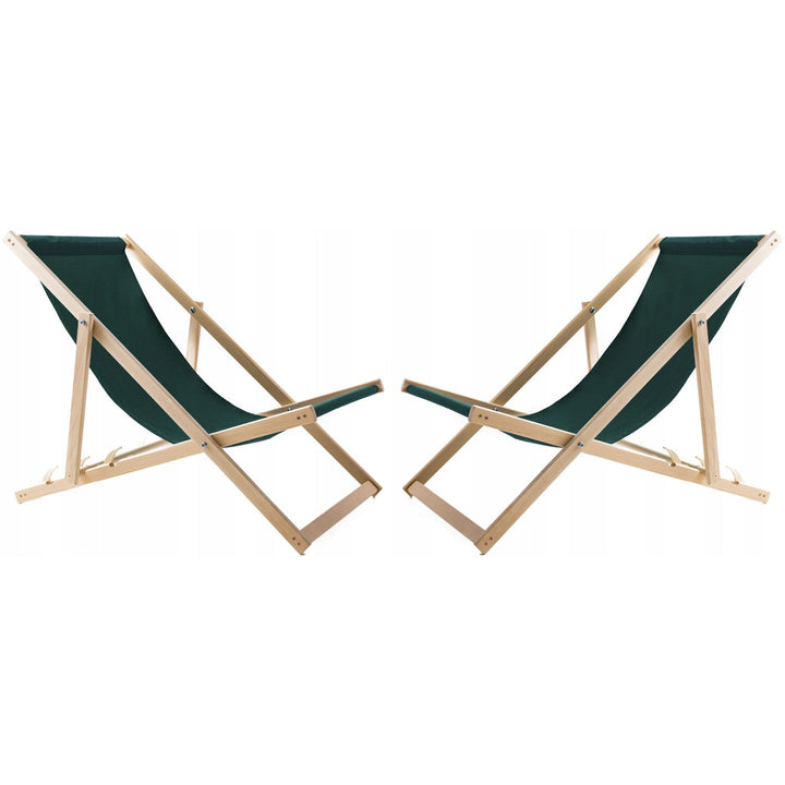 Set of 2 beach chairs, green color + wooden coffee table Woodok