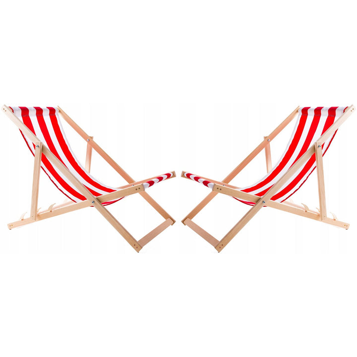 Set of 2 beach chairs, red stripes + wooden coffee table Woodok