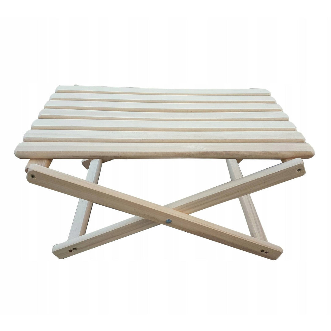 Set of 2 beach chairs, red stripes + wooden coffee table Woodok