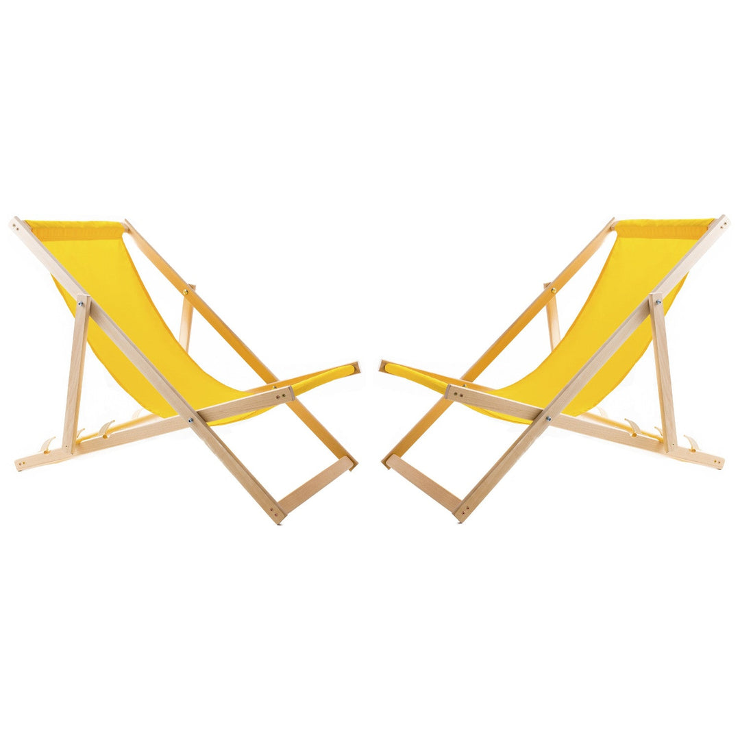 Set of 2 beach chairs, yellow + wooden coffee table Woodok