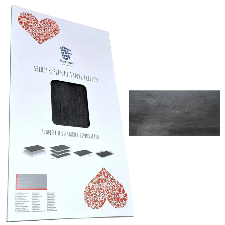 Self-adhesive tiles for wall floor Fliesana, set of 3 pieces, waterproof, natural stone pattern, black color