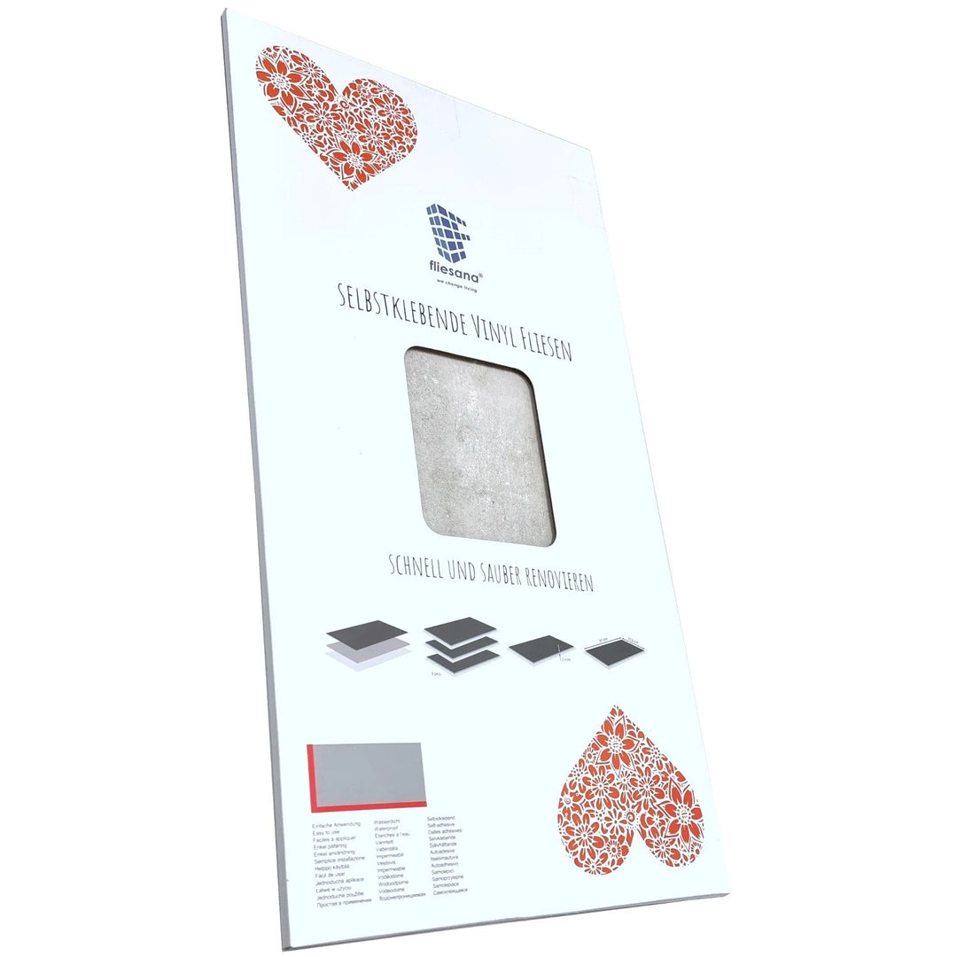 Self-adhesive tiles for wall floor Fliesana, set of 3 pieces, waterproof, concrete effect, light gray color