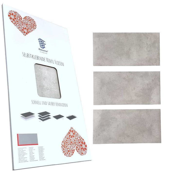Self-adhesive tiles for wall floor Fliesana, set of 3 pieces, waterproof, concrete effect, light gray color