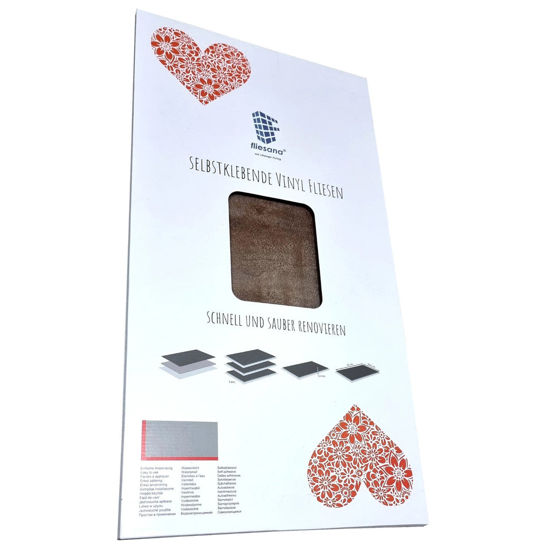 Self-adhesive tiles for wall floor Fliesana, set of 3 pieces, waterproof, natural stone pattern, rust color