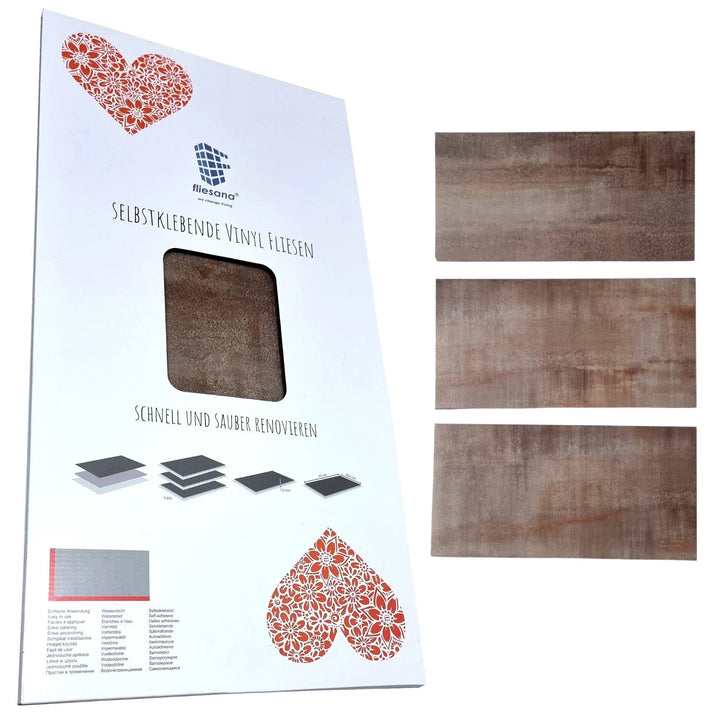 Self-adhesive tiles for wall floor Fliesana, set of 3 pieces, waterproof, natural stone pattern, rust color