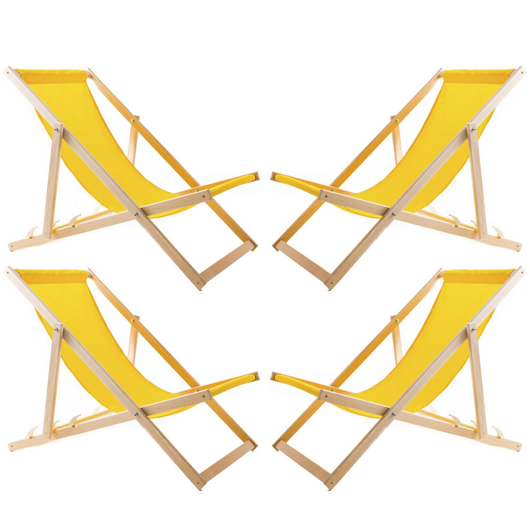 Set of four deckchairs, lounger chairs, yellow, Woodok, assembled