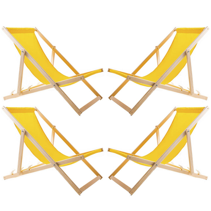Set of four deckchairs, lounger chairs, yellow, Woodok, assembled