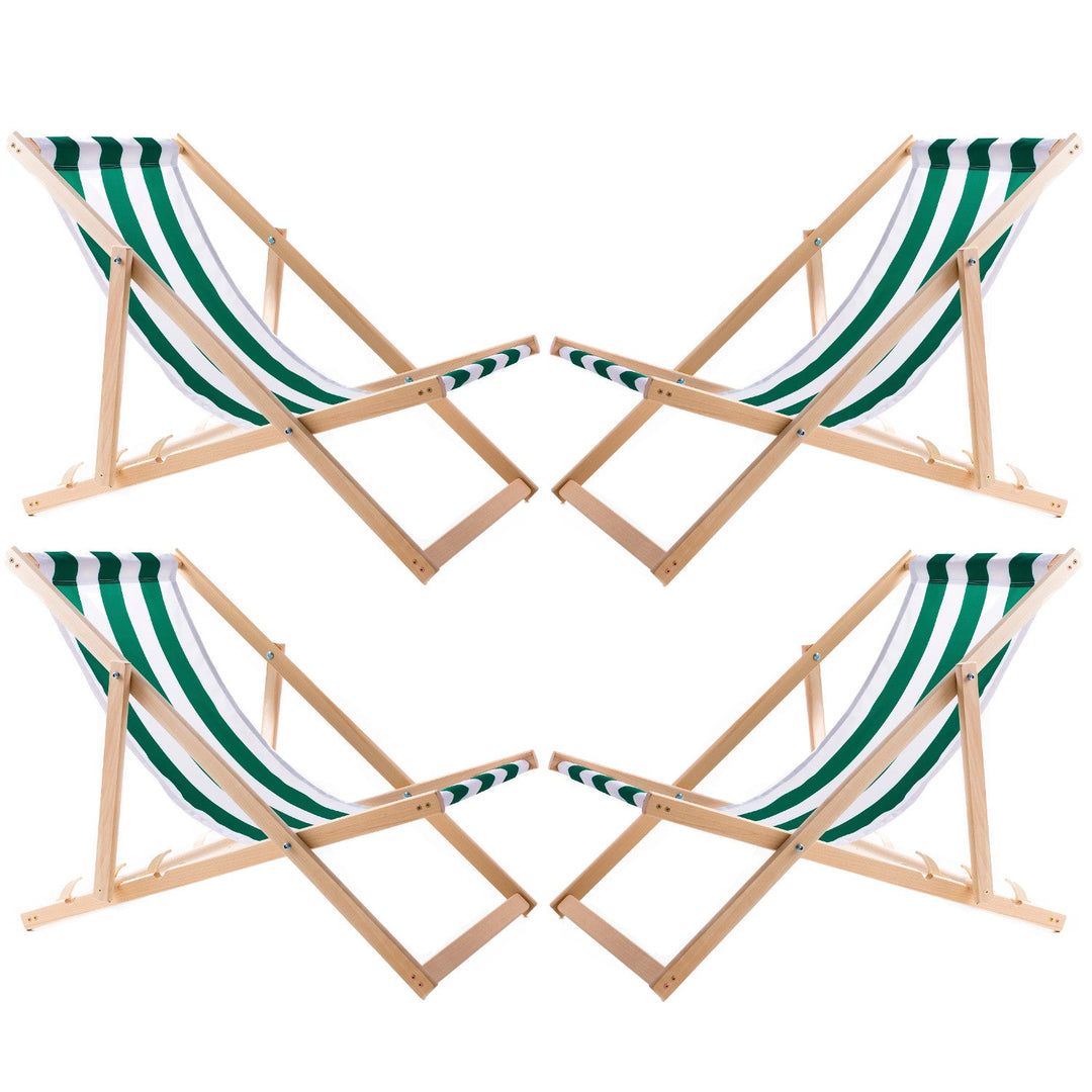 Set of four deckchairs, green stripes, Woodok, assembled