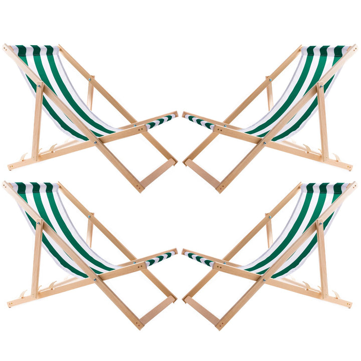 Set of four deckchairs, green stripes, Woodok, assembled