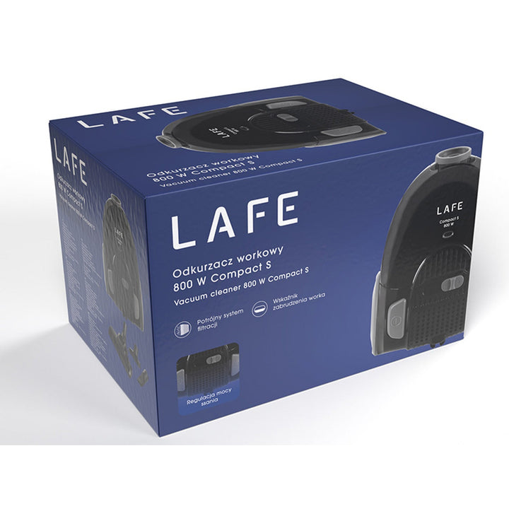Lafe bagged vacuum cleaner, triple filtration system, 800W, black, Compact S