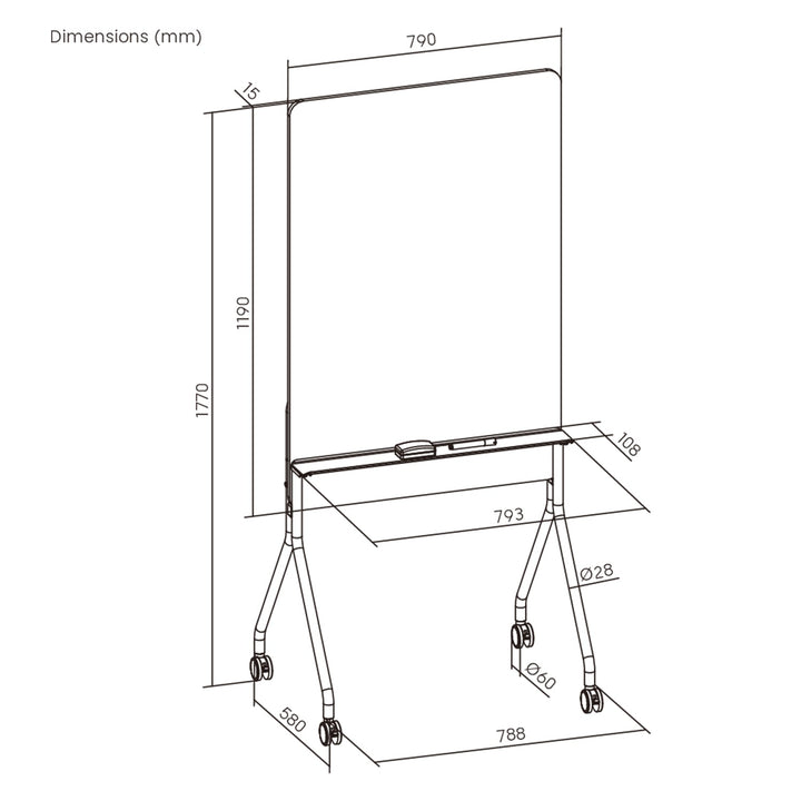 Ergo Office mobile dry erase board, vertical orientation, white, single sided, with shelf, board dimensions 1190x790mm, ER-305