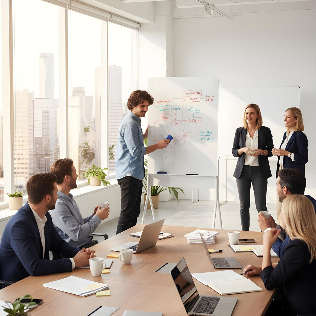 Ergo Office mobile dry erase board, vertical orientation, white, single sided, with shelf, board dimensions 1190x790mm, ER-305