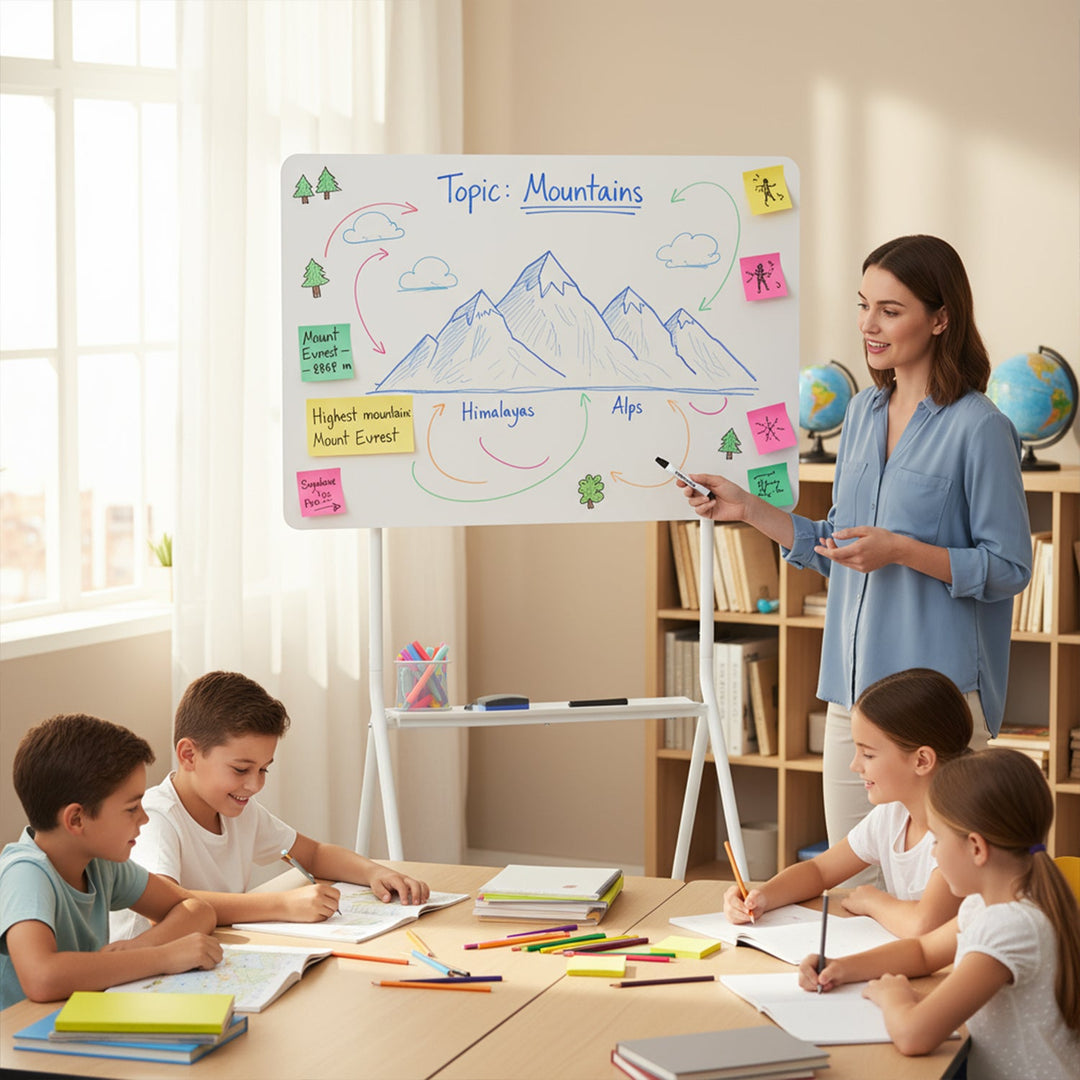 Ergo Office mobile dry erase board, horizontal orientation, white, single sided, with shelf, board dimensions 1190x790mm, ER-306