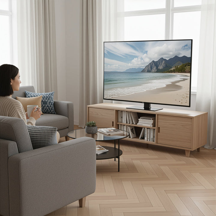 Maclean universal TV stand, for RTV cabinet, stand, max. 40kg, max. VESA 400x400, height and angle adjustment, for 32-65" TV, MC-1240