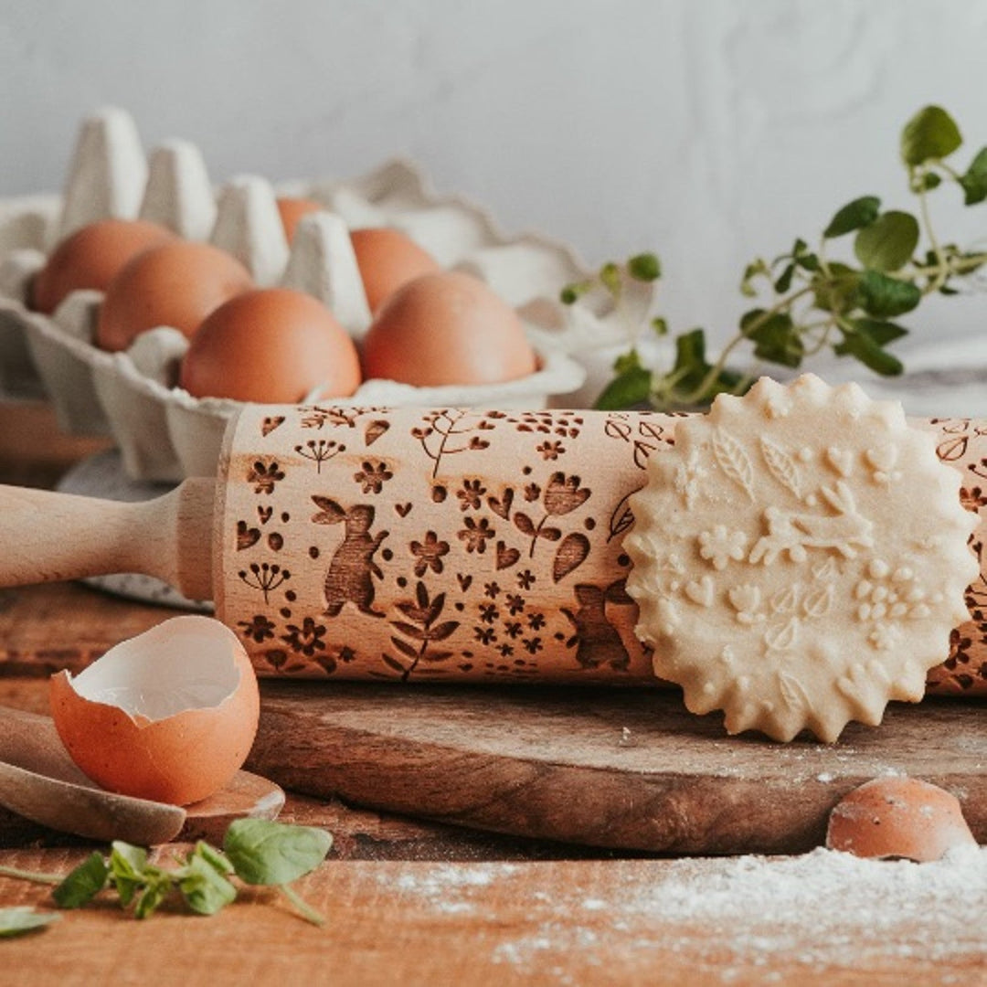 Goody Woody engraved rolling pin cake roller, 46 cm, beech wood, bunny design