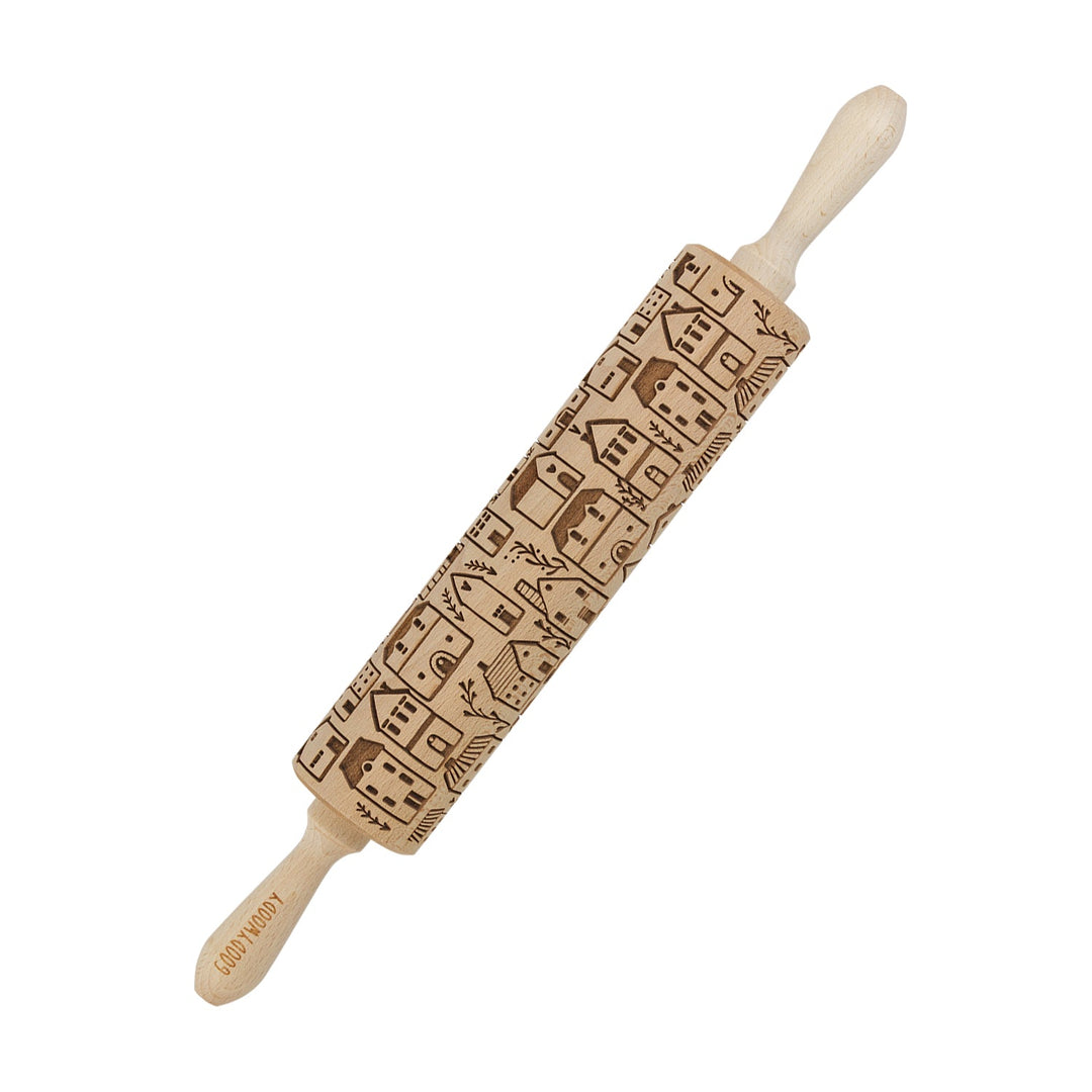 Goody Woody engraved cake roller, 46 cm, beech wood, Scandinavian city