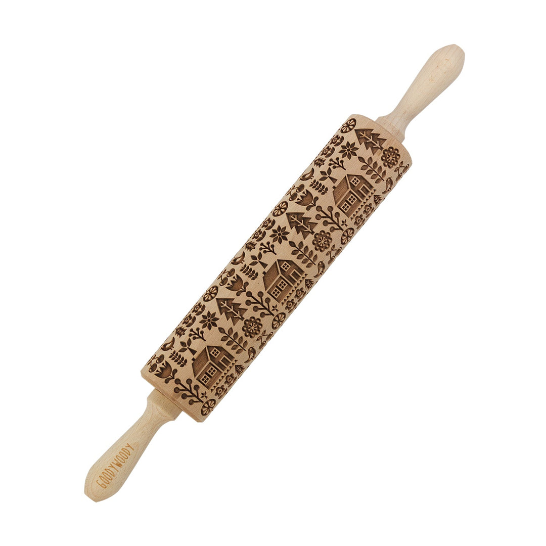 Goody Woody engraved cake roller, 46 cm, beech wood, Scandinavian house