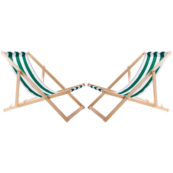 Set of two deckchairs, green stripes, Woodok, assembled