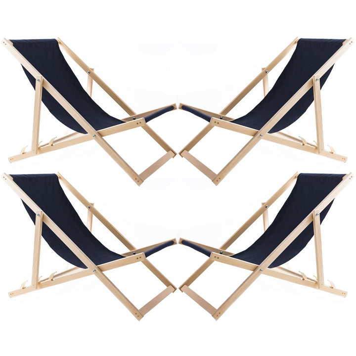 Set of four deckchairs, navy blue, Woodok, assembled