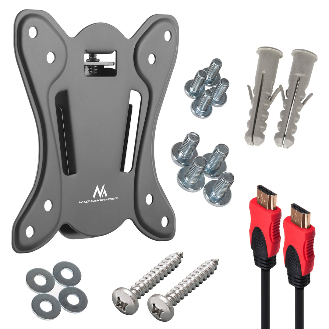 Maclean TV bracket, max VESA 100x100, 13-27", 25kg, MC-715A + HDMI 2.0 4K 3D UHD CABLE 1.8m MIED 48 bit