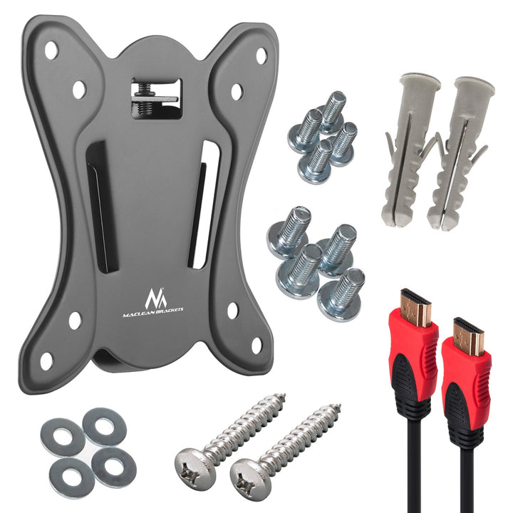 Maclean TV bracket, max VESA 100x100, 13-27", 25kg, MC-715A + HDMI 2.0 4K 3D UHD CABLE 1.8m MIED 48 bit
