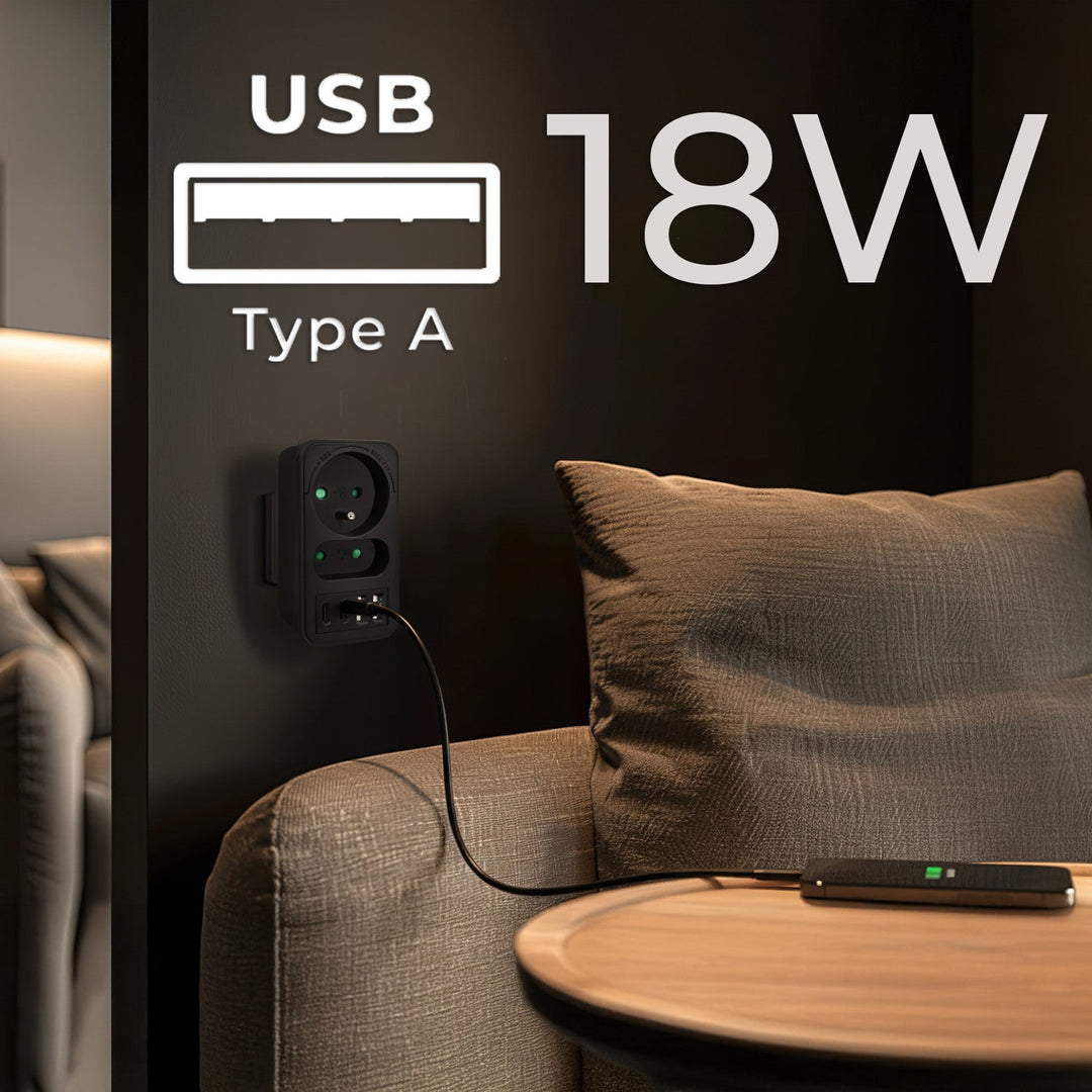 Maclean current socket x2 + 4xUSB, splitter with 2 sockets, 2xUSB A, 2xUSB C PD 20W, 1x16A + 1x6A, MCE249 F/B
