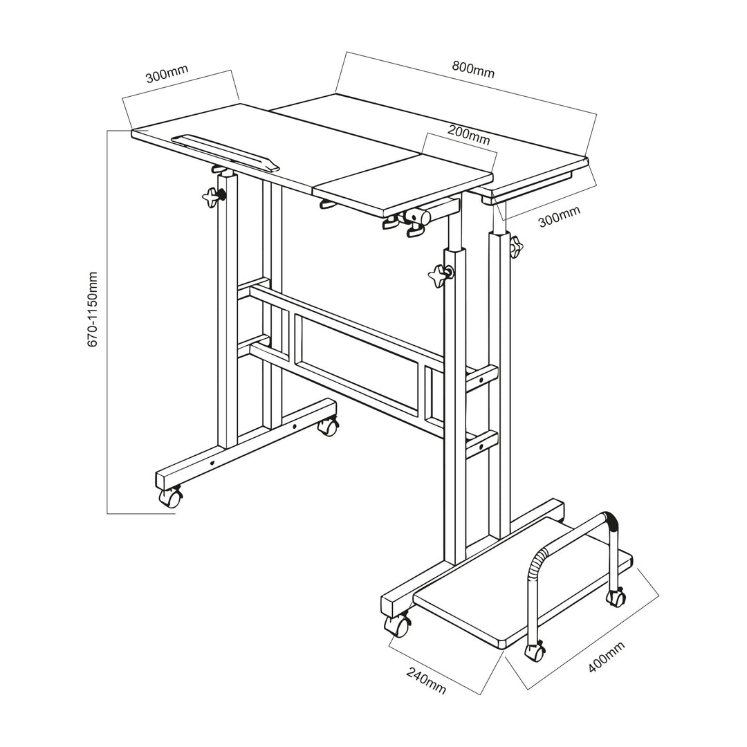 Maclean mobile laptop table desk, white, top 80x60cm, 50kg max, height adjustment 67-115cm , MC-124 W