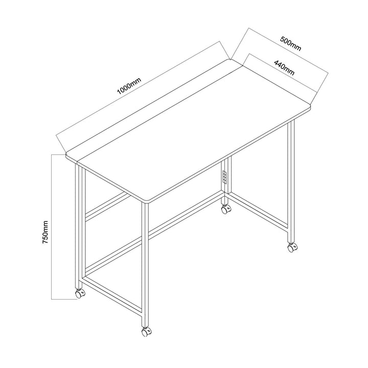 Maclean folding table desk, white, mobile, top 100x50cm, max. 50kg, MC-1250 W