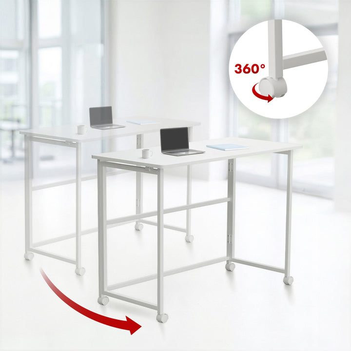 Maclean folding table desk, white, mobile, top 100x50cm, max. 50kg, MC-1250 W