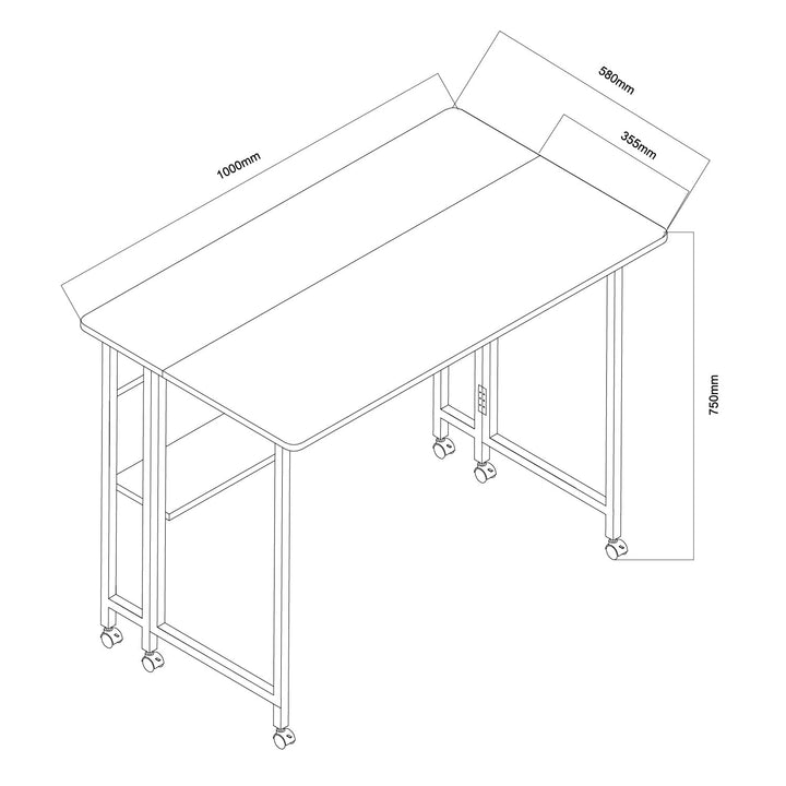 Maclean folding table desk, white, mobile, top 100x58cm, max. 50kg, MC-126 W