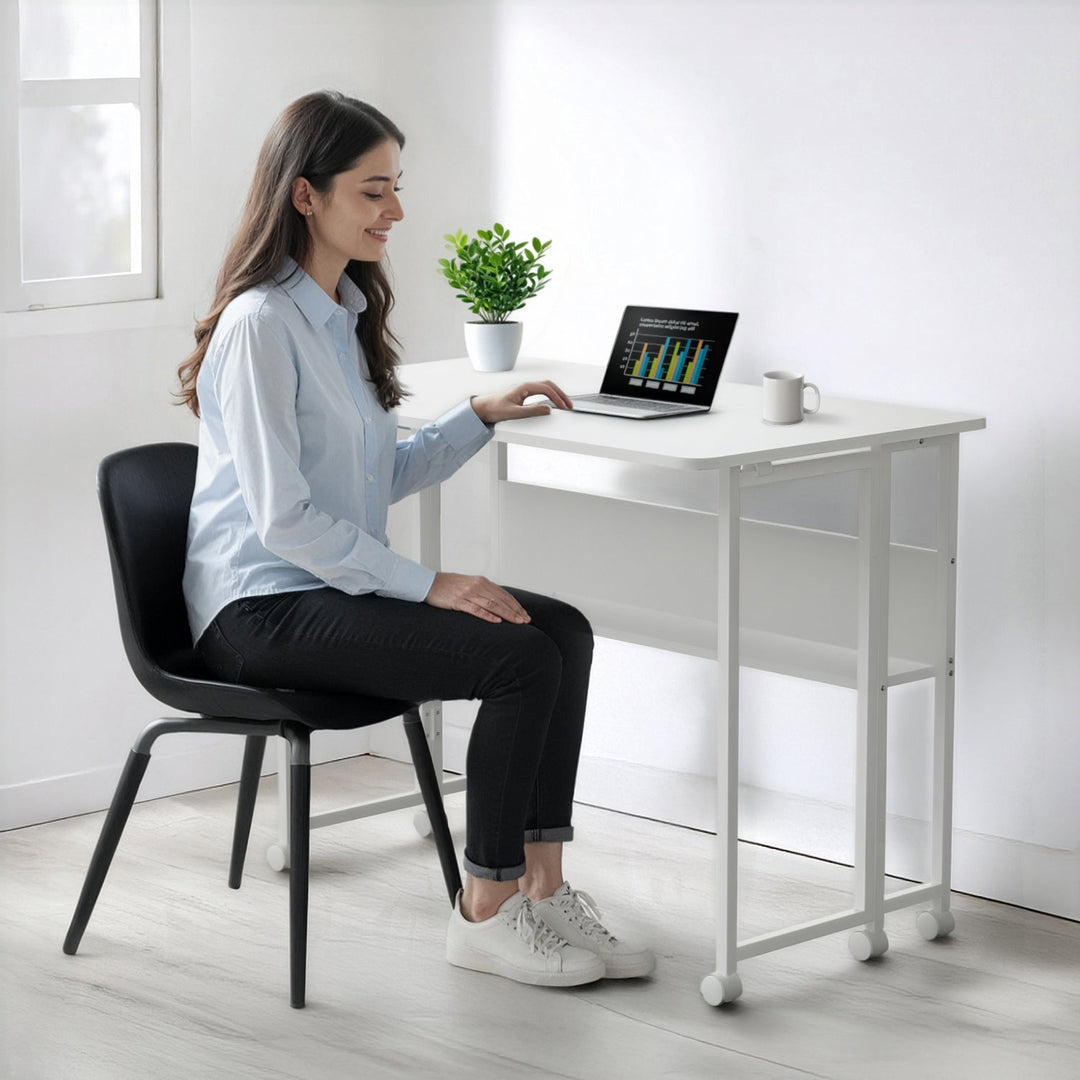 Maclean folding table desk, white, mobile, top 100x58cm, max. 50kg, MC-126 W