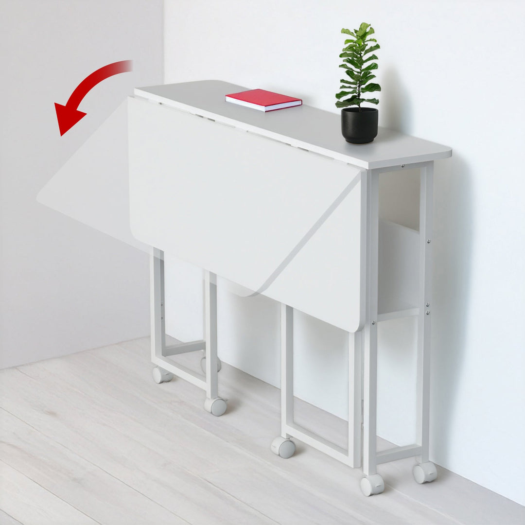 Maclean folding table desk, white, mobile, top 100x58cm, max. 50kg, MC-126 W
